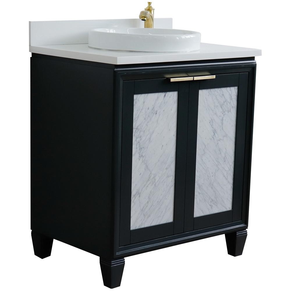 31 Single sink vanity in Dark Gray finish with White quartz with rectangle sink. Picture 16
