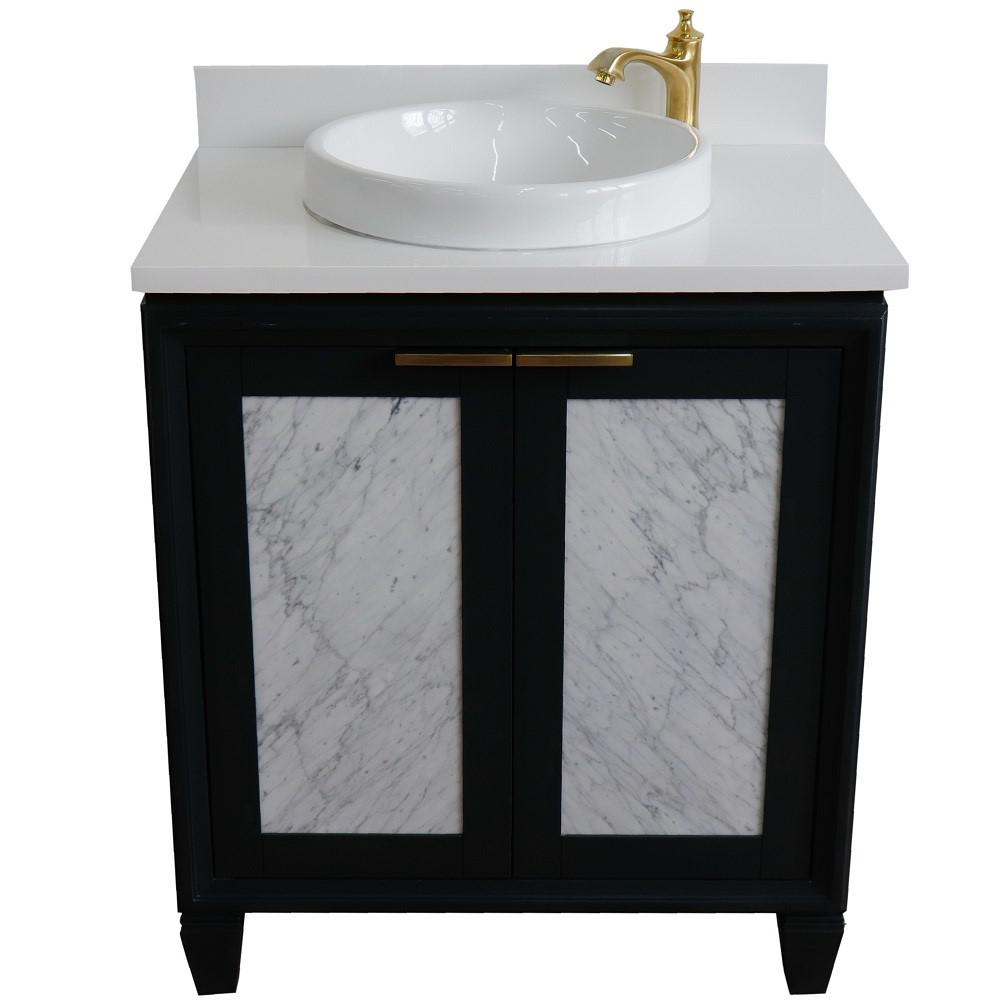 31 Single sink vanity in Dark Gray finish with White quartz with rectangle sink. Picture 24