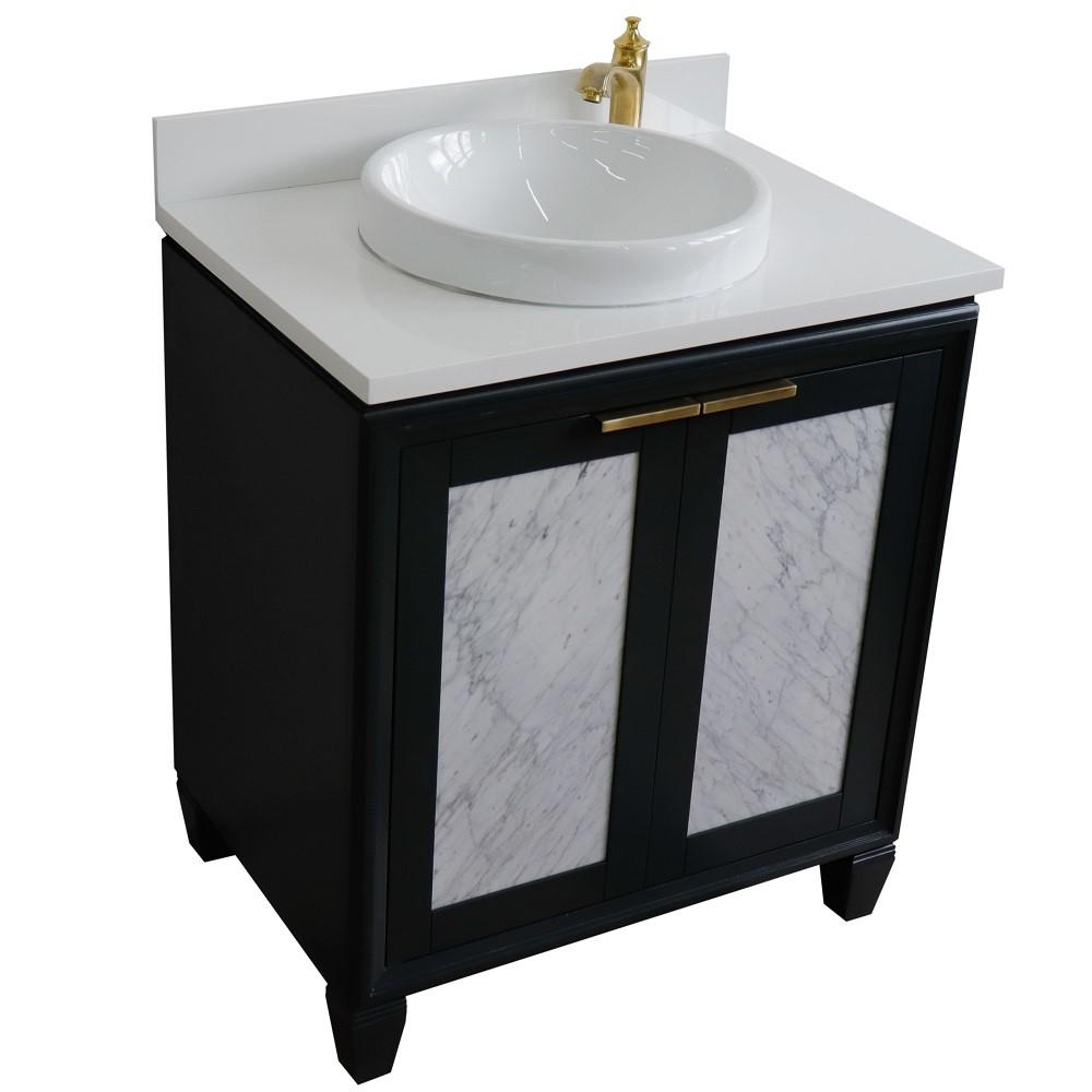 31 Single sink vanity in Dark Gray finish with White quartz with rectangle sink. Picture 25