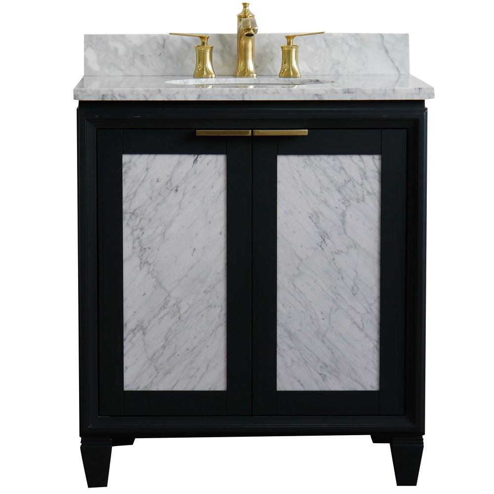 Single sink vanity in Dark Gray with White Carrara marble with oval sink. Picture 8