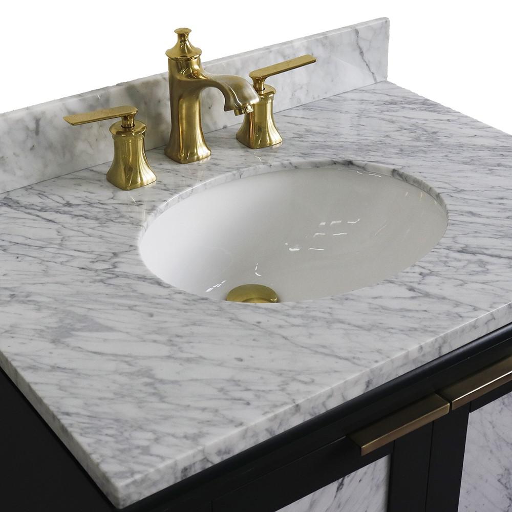 Single sink vanity in Dark Gray with White Carrara marble with oval sink. Picture 9