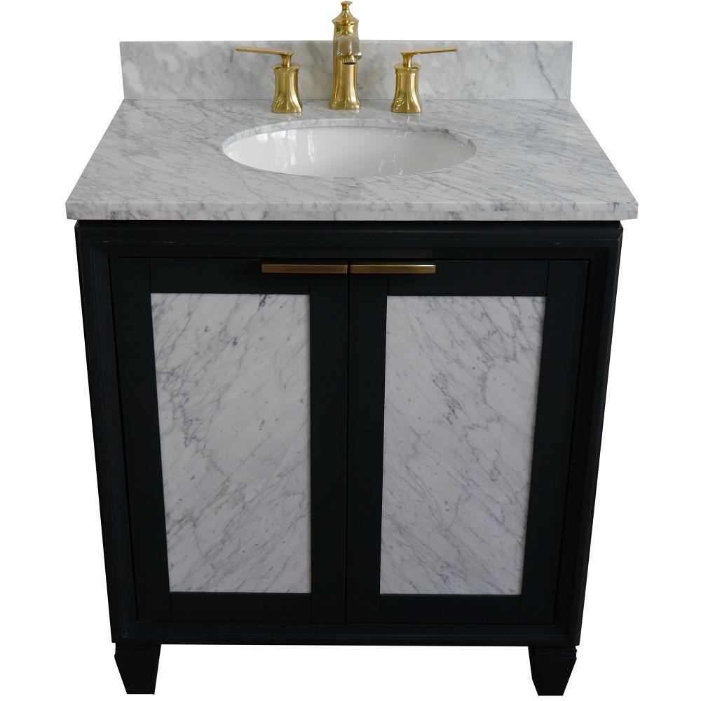 Single sink vanity in Dark Gray with White Carrara marble with oval sink. Picture 11