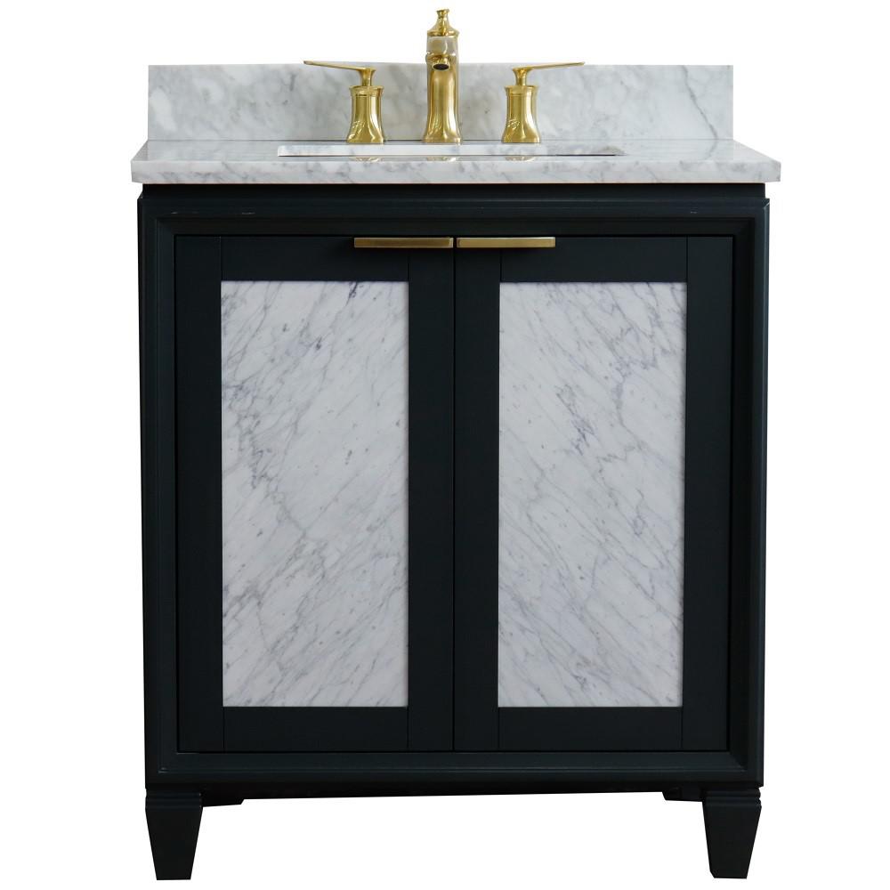 Single sink vanity in Gray with White Carrara marble with rectangle sink. Picture 8