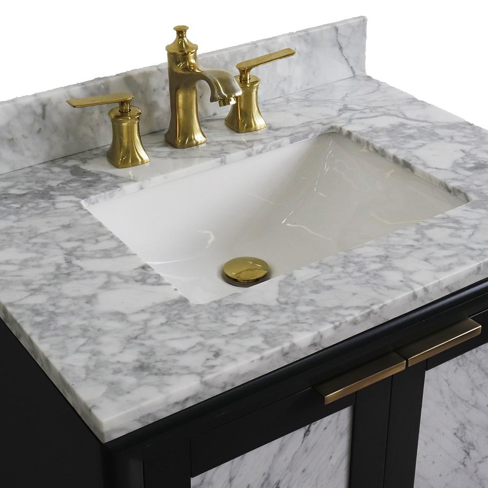 Single sink vanity in Gray with White Carrara marble with rectangle sink. Picture 9