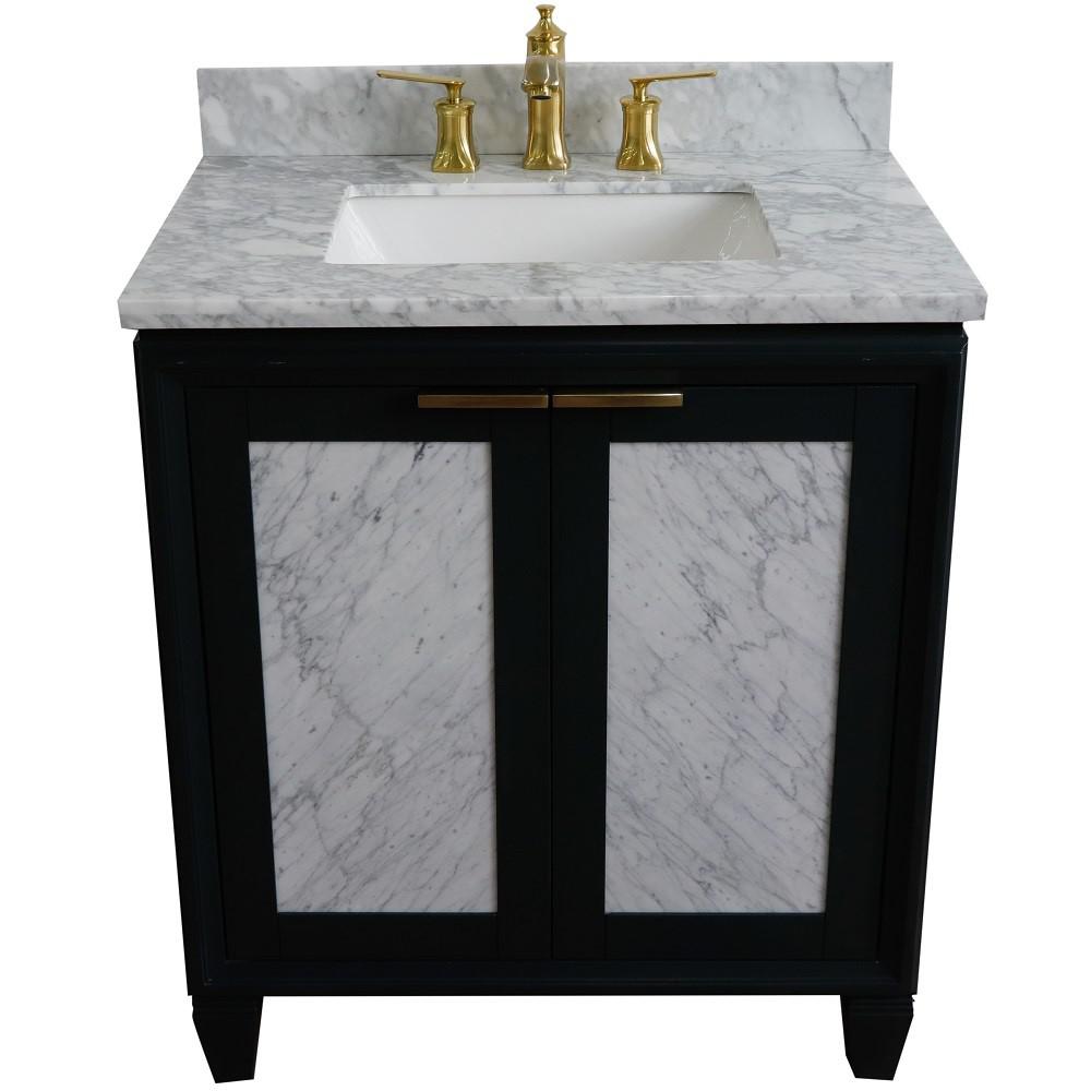 Single sink vanity in Gray with White Carrara marble with rectangle sink. Picture 11