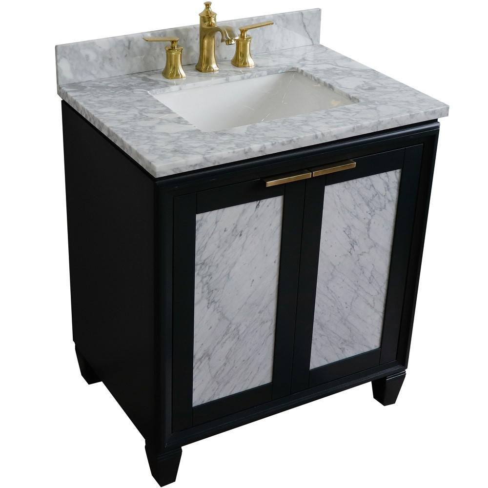 Single sink vanity in Gray with White Carrara marble with rectangle sink. Picture 12