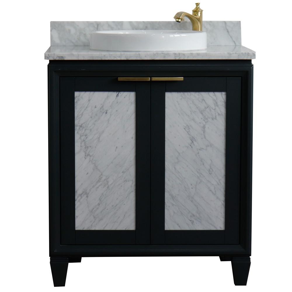 Single sink vanity in Gray with White Carrara marble with rectangle sink. Picture 21