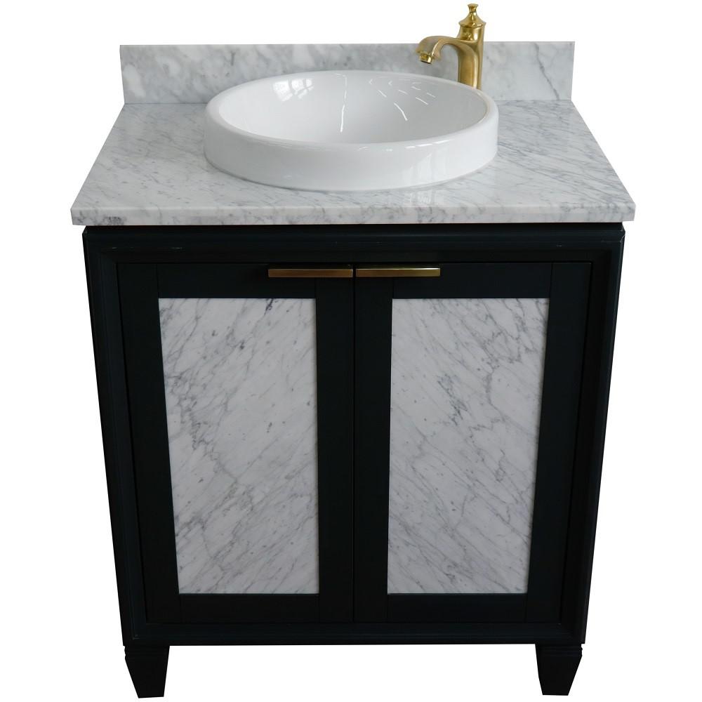 Single sink vanity in Gray with White Carrara marble with rectangle sink. Picture 24