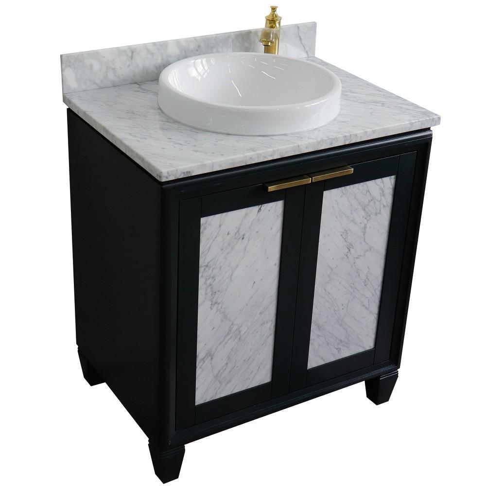 Single sink vanity in Gray with White Carrara marble with rectangle sink. Picture 25