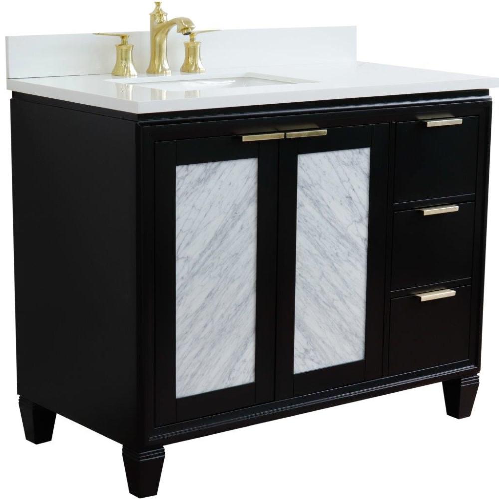 Single vanity in Black with White quartz and rectangle sink- door/sink. Picture 3