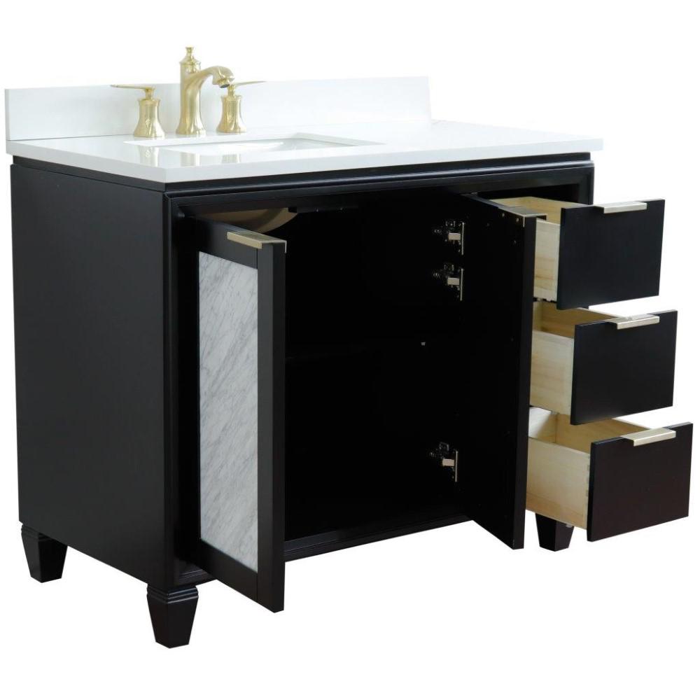 Single vanity in Black with White quartz and rectangle sink- door/sink. Picture 8