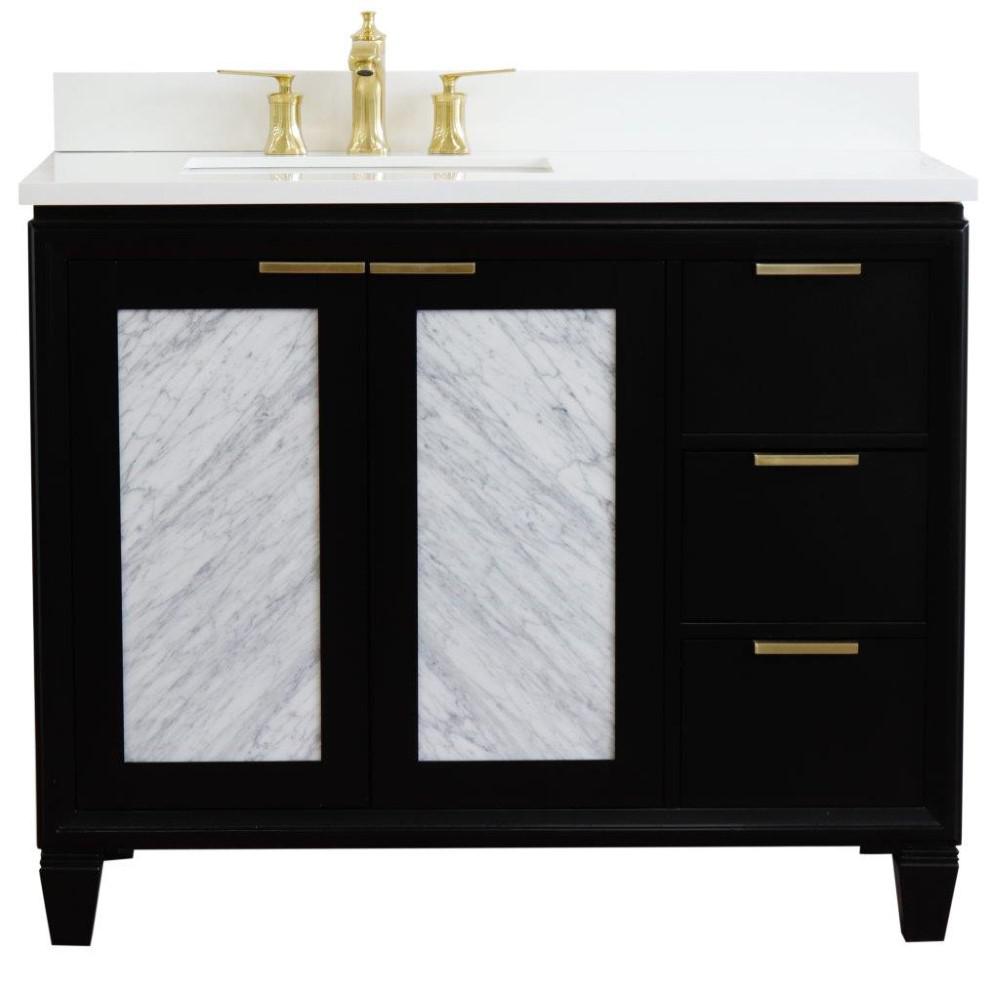 Single vanity in Black with White quartz and rectangle sink- door/sink. Picture 9