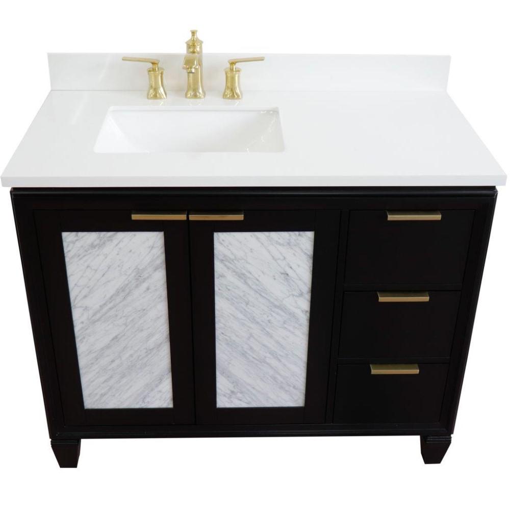 Single vanity in Black with White quartz and rectangle sink- door/sink. Picture 12