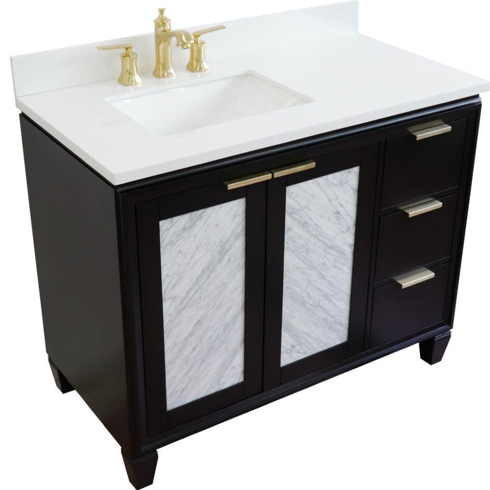 Single vanity in Black with White quartz and rectangle sink- door/sink. Picture 13