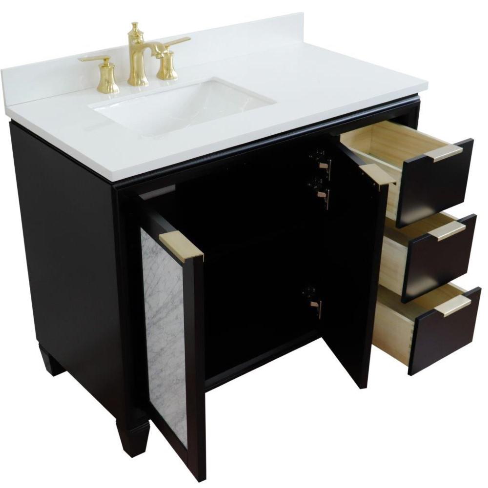 Single vanity in Black with White quartz and rectangle sink- door/sink. Picture 14