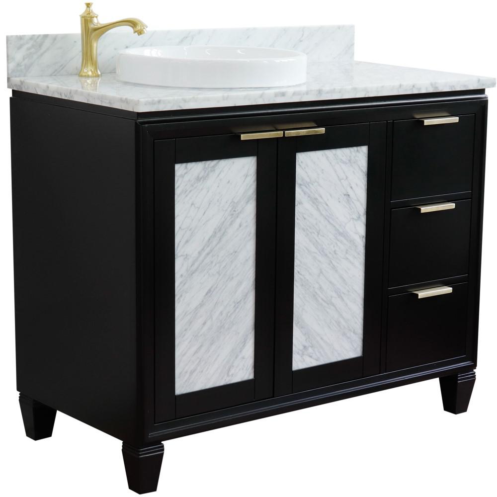 Single vanity in Black with White Carrara and round sink- door/sink. Picture 3