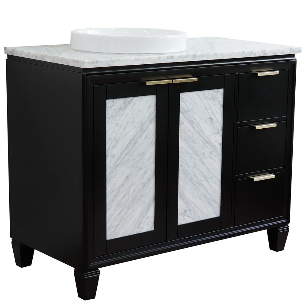 Single vanity in Black with White Carrara and round sink- door/sink. Picture 1