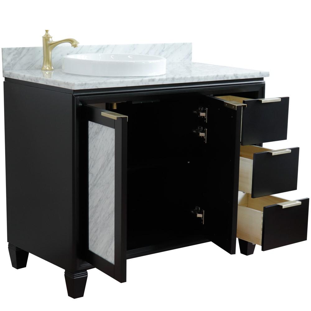 Single vanity in Black with White Carrara and round sink- door/sink. Picture 8