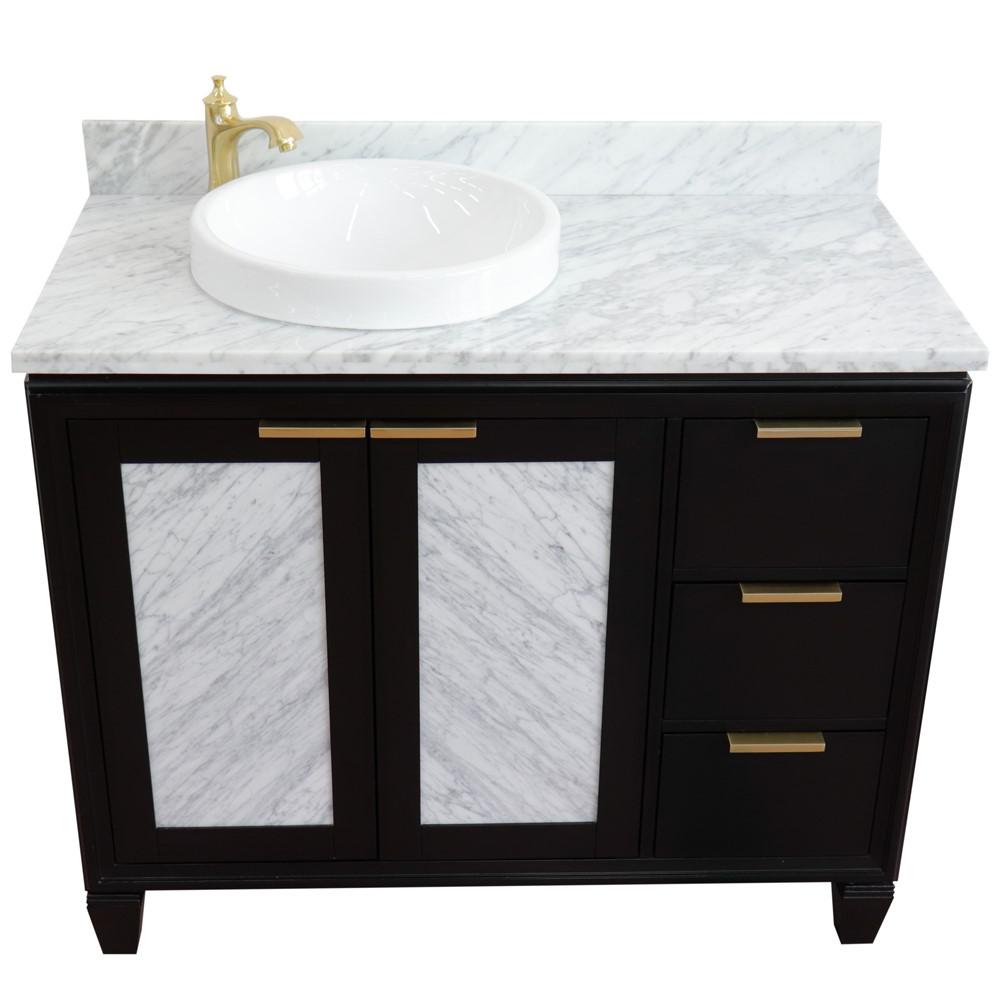 Single vanity in Black with White Carrara and round sink- door/sink. Picture 12