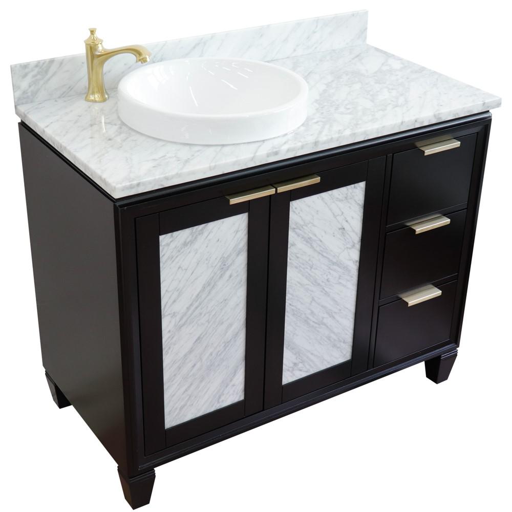 Single vanity in Black with White Carrara and round sink- door/sink. Picture 13