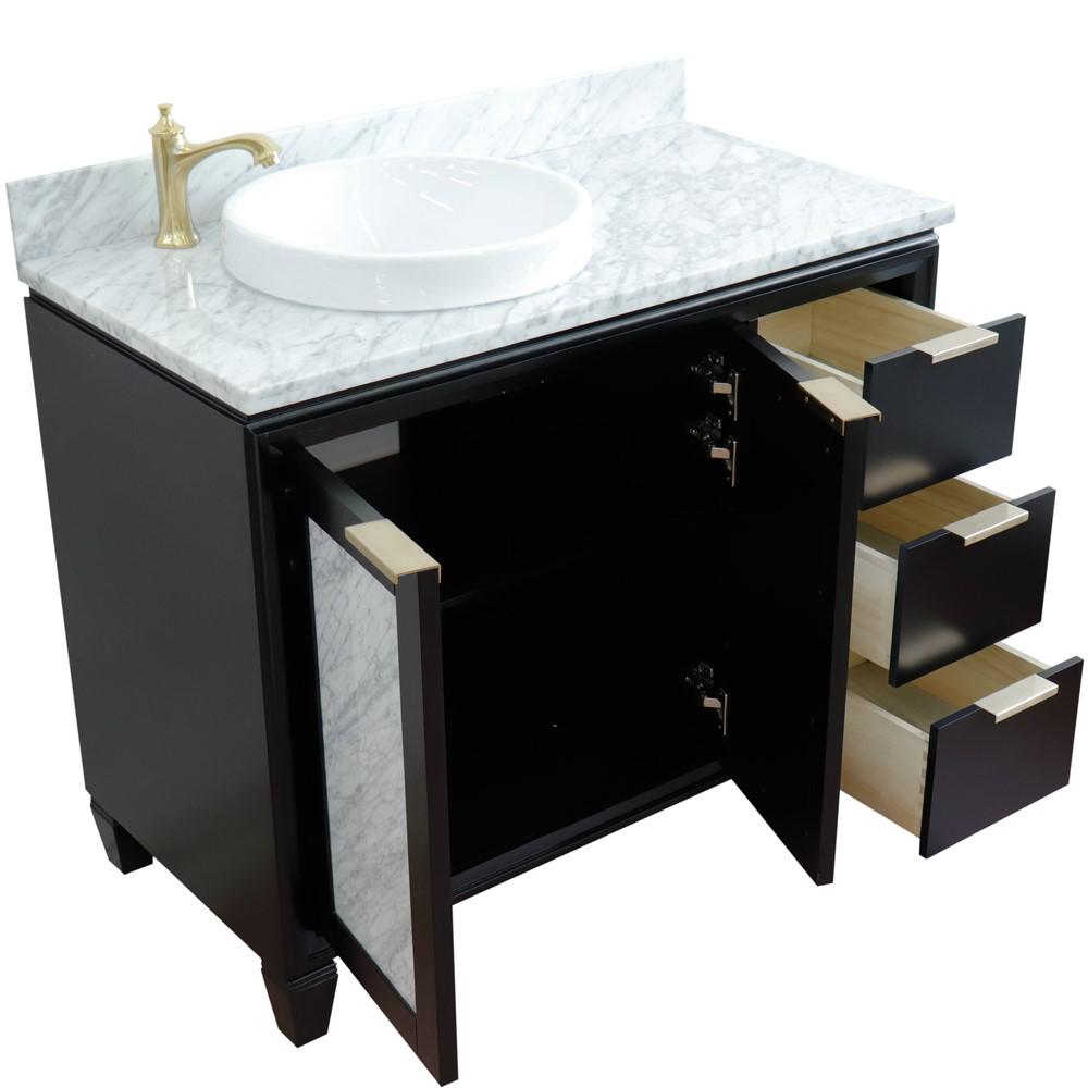 Single vanity in Black with White Carrara and round sink- door/sink. Picture 14