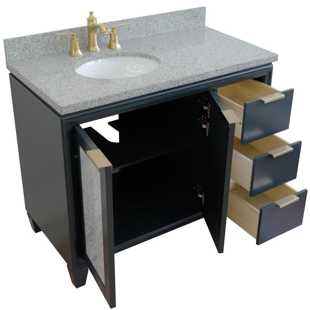 Single vanity in Dark Gray with Gray granite and oval sink- door/sink. Picture 13