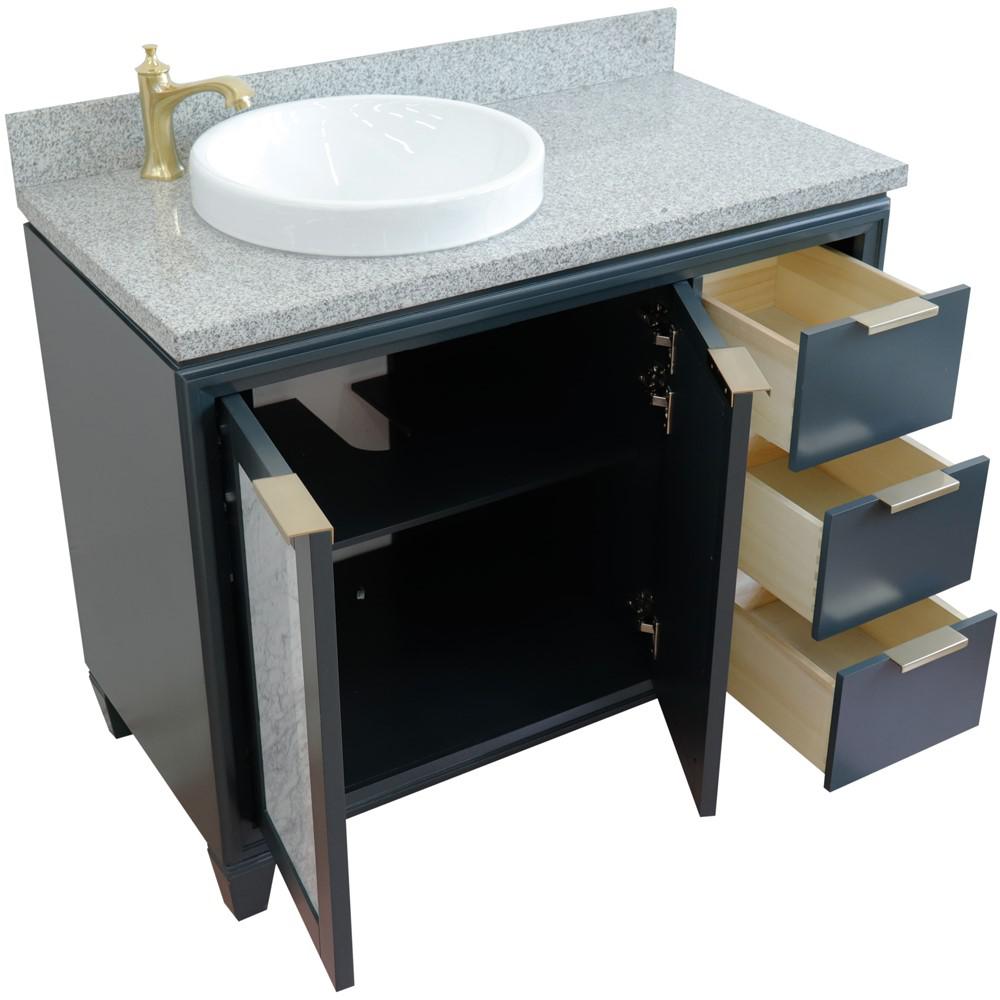 Single vanity in Dark Gray with Gray granite and round sink- door/sink. Picture 14
