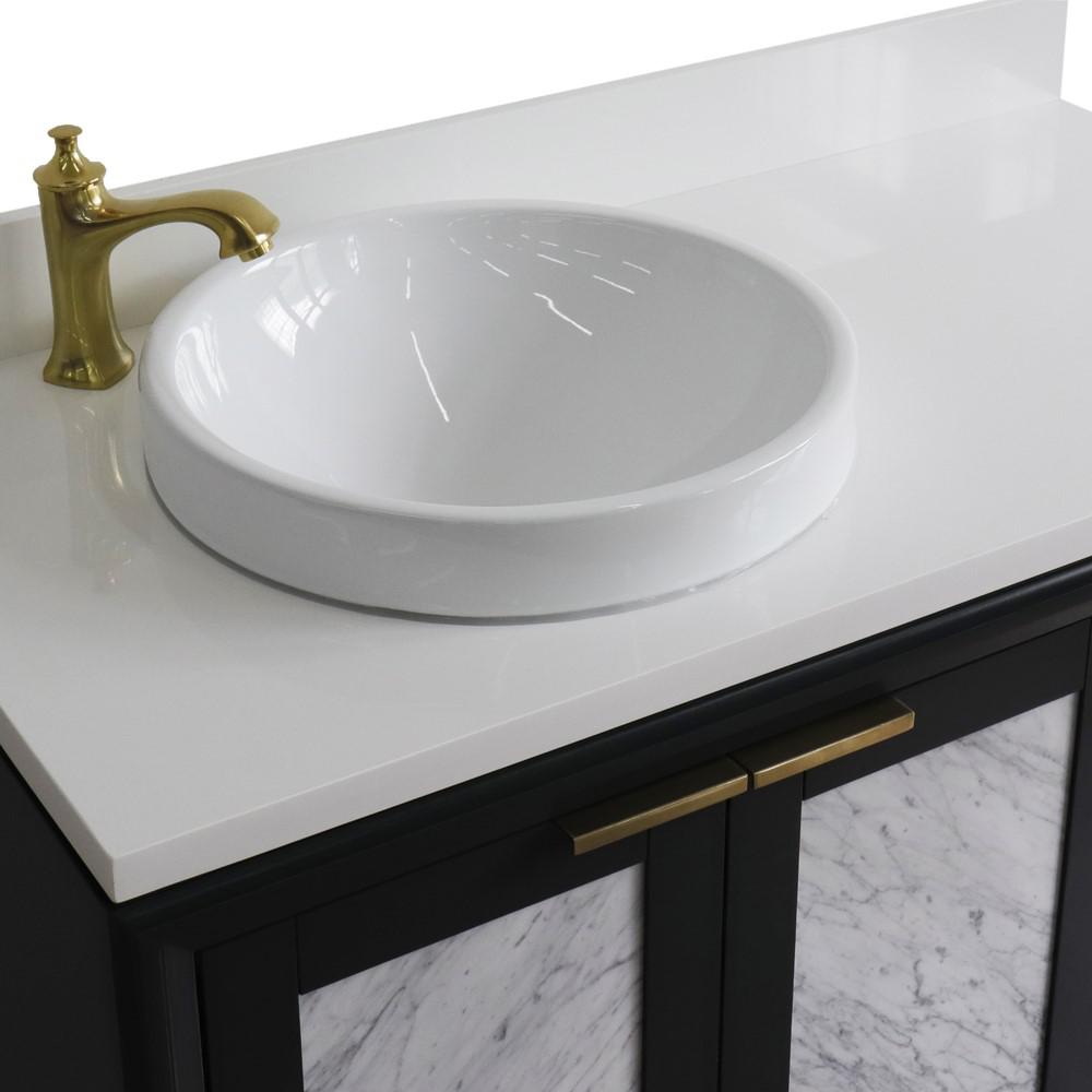 Single vanity in Dark Gray with White quartz and round sink- door/sink. Picture 9
