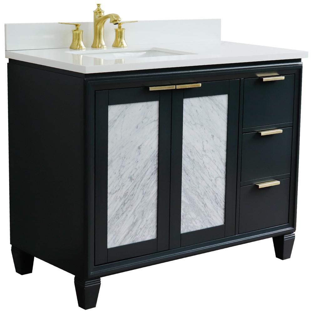 Single vanity in Dark Gray with White quartz and rectangle sink- door/sink. Picture 6