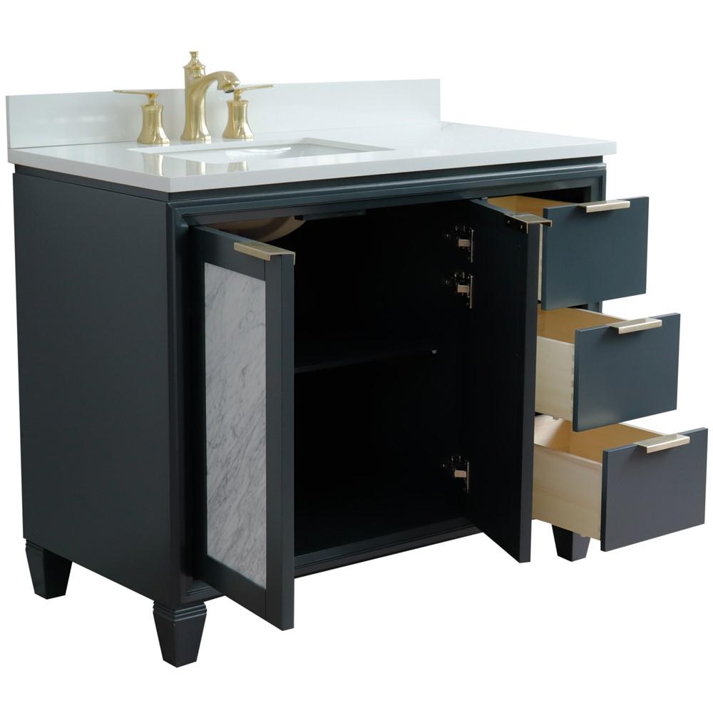 Single vanity in Dark Gray with White quartz and rectangle sink- door/sink. Picture 7