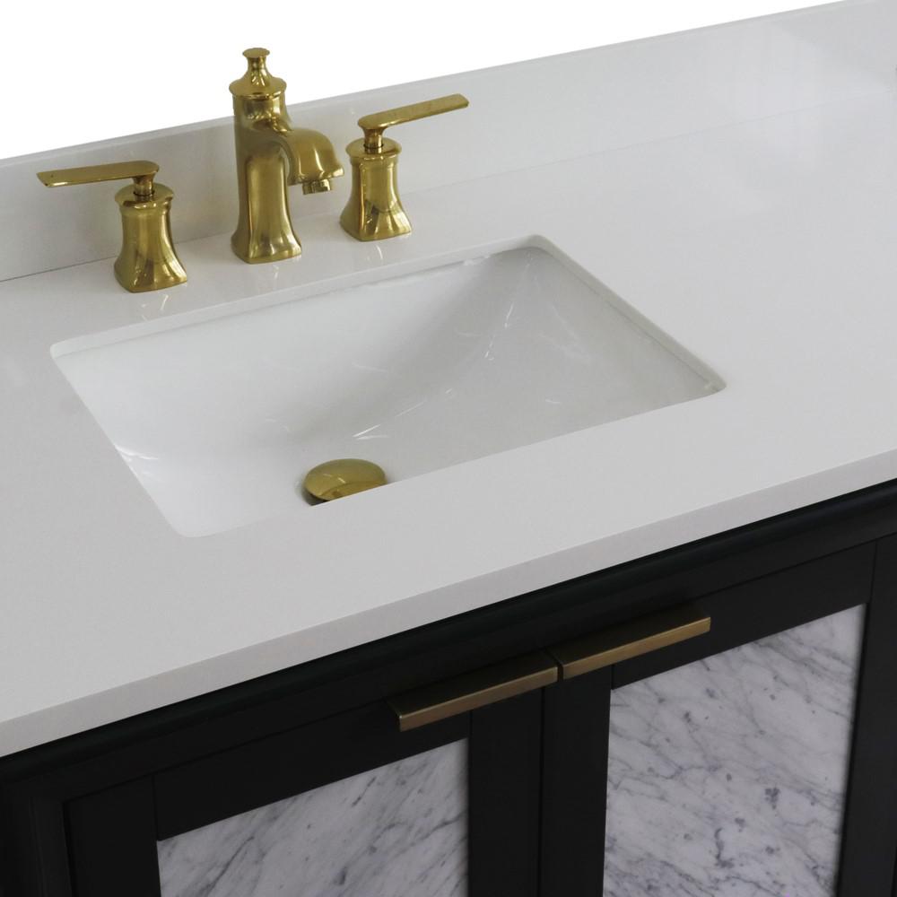 Single vanity in Dark Gray with White quartz and rectangle sink- door/sink. Picture 9