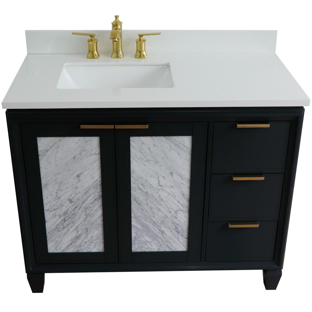 Single vanity in Dark Gray with White quartz and rectangle sink- door/sink. Picture 11