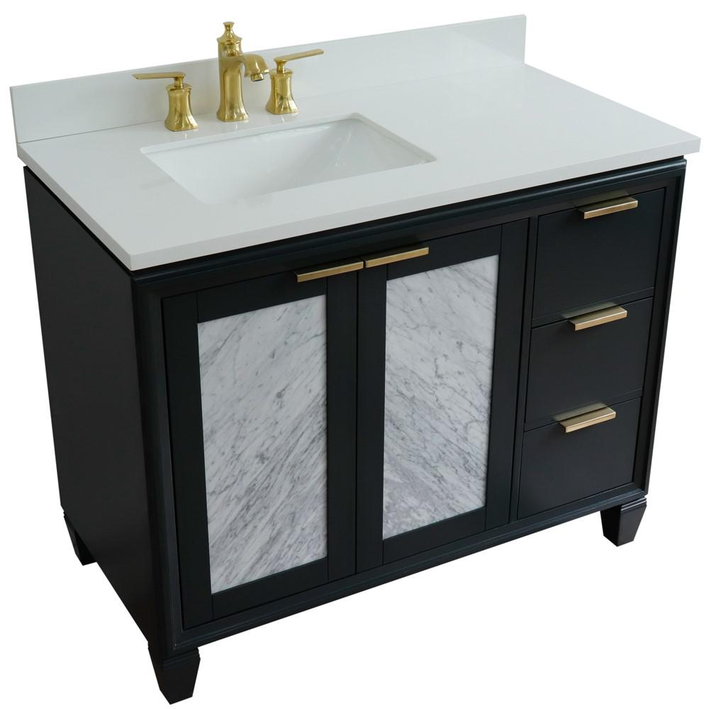 Single vanity in Dark Gray with White quartz and rectangle sink- door/sink. Picture 12