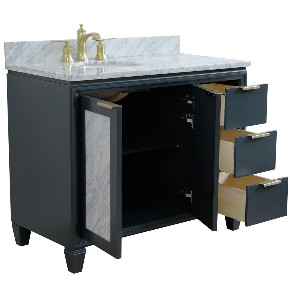 Single vanity in Dark Gray with White Carrara and oval sink- door/sink. Picture 8