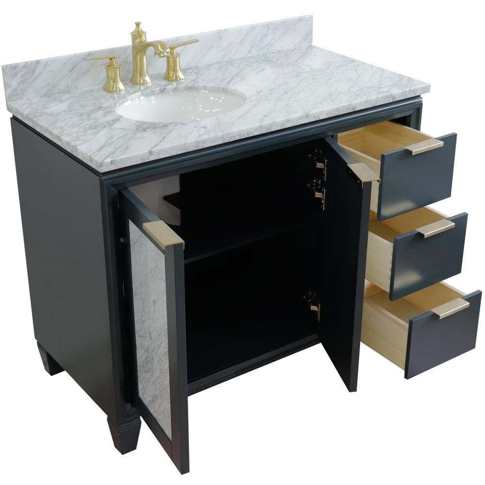 Single vanity in Dark Gray with White Carrara and oval sink- door/sink. Picture 14