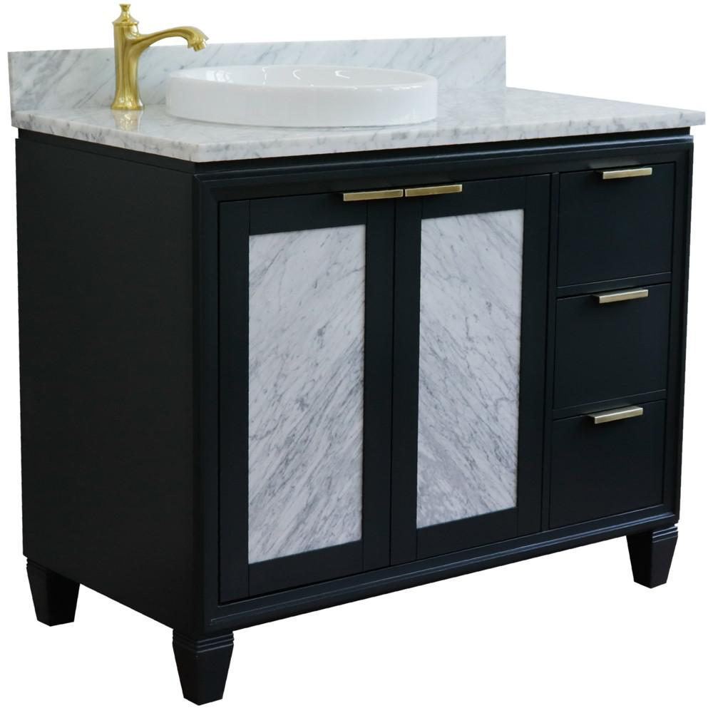 Single vanity in Dark Gray with White Carrara and round sink- door/sink. Picture 6