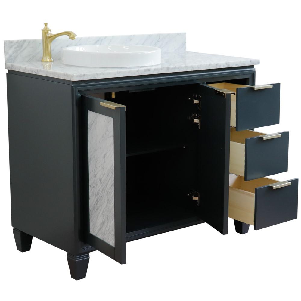 Single vanity in Dark Gray with White Carrara and round sink- door/sink. Picture 7