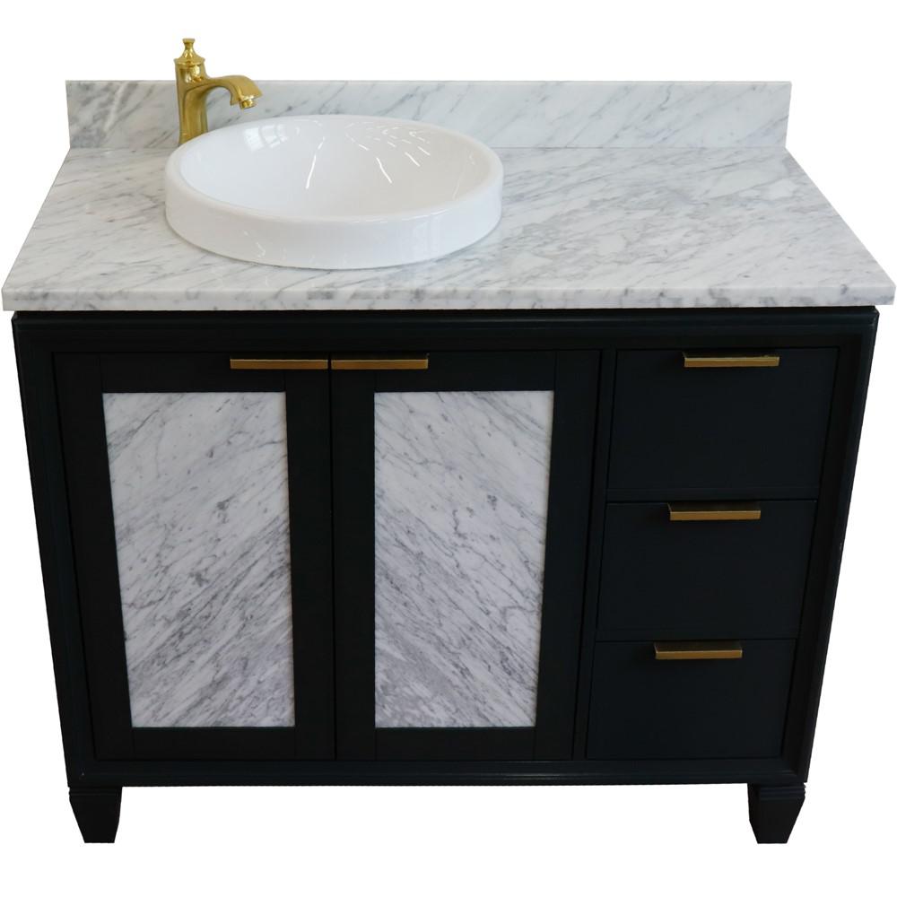 Single vanity in Dark Gray with White Carrara and round sink- door/sink. Picture 11