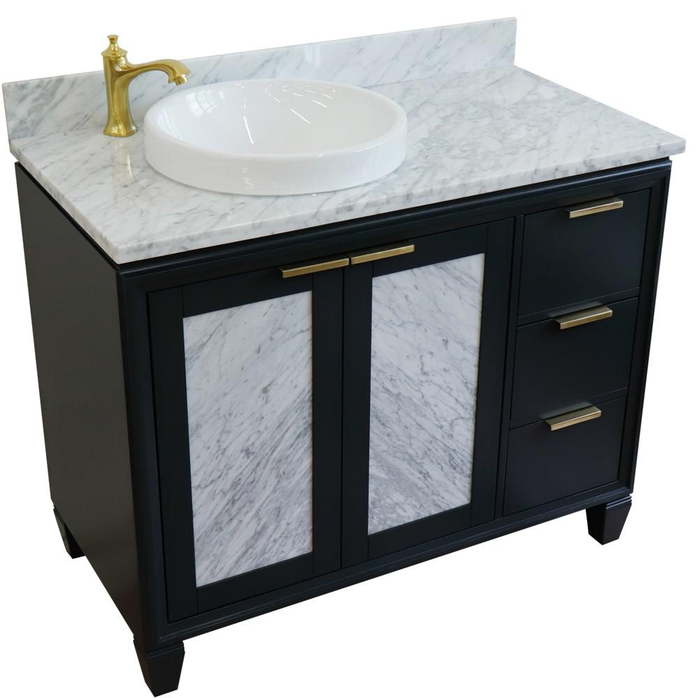 Single vanity in Dark Gray with White Carrara and round sink- door/sink. Picture 12