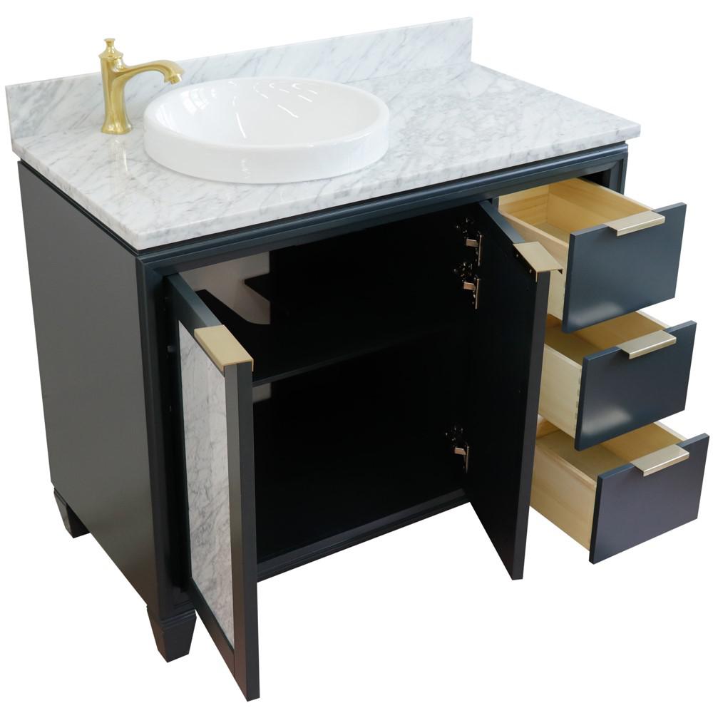 Single vanity in Dark Gray with White Carrara and round sink- door/sink. Picture 13
