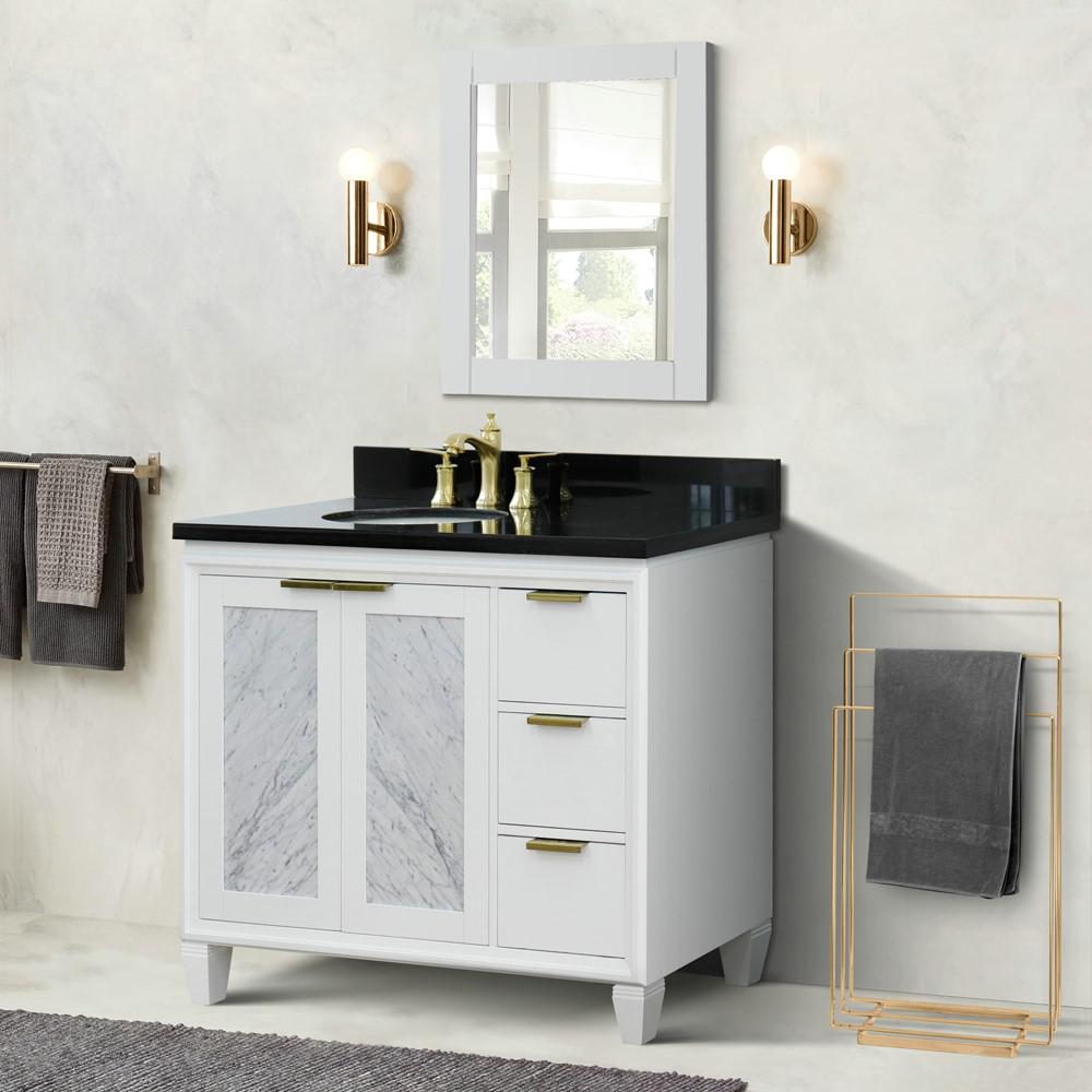 Single vanity in White with Black galaxy and oval sink- Left door/Left sink. Picture 2