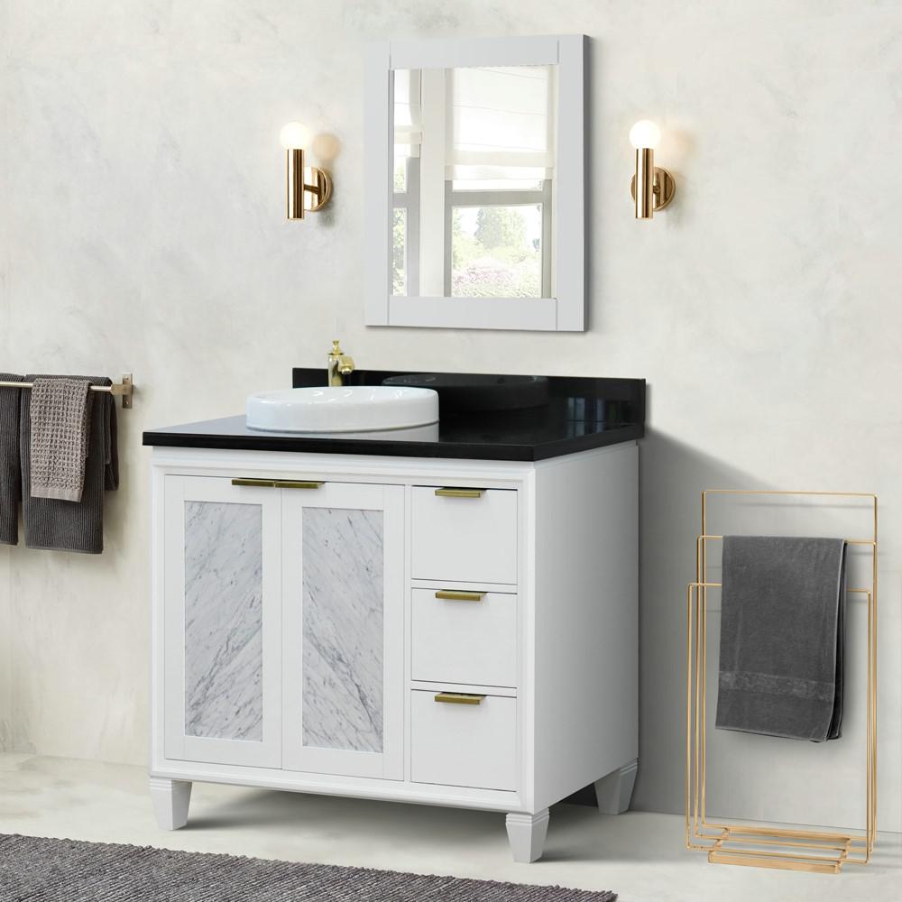 Single vanity in White with Black galaxy and round sink- Left door/Left sink. Picture 2