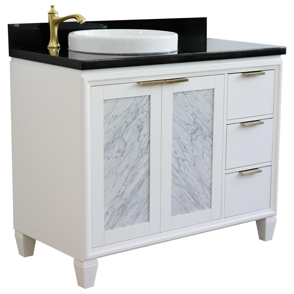 Single vanity in White with Black galaxy and round sink- Left door/Left sink. Picture 6