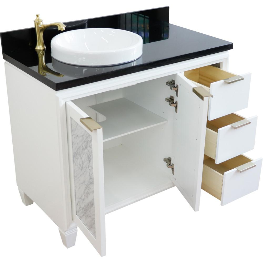 Single vanity in White with Black galaxy and round sink- Left door/Left sink. Picture 13