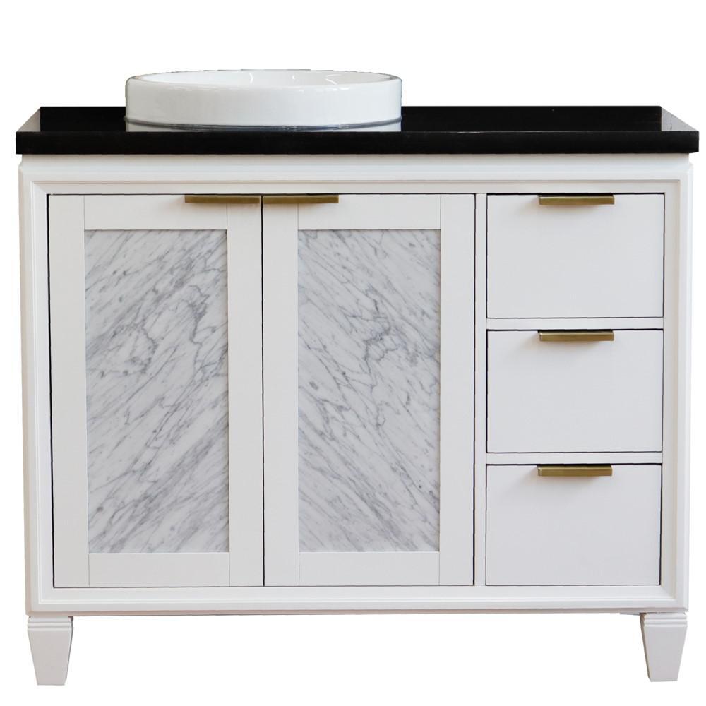 Single vanity in White with Black galaxy and round sink- Left door/Left sink. Picture 14