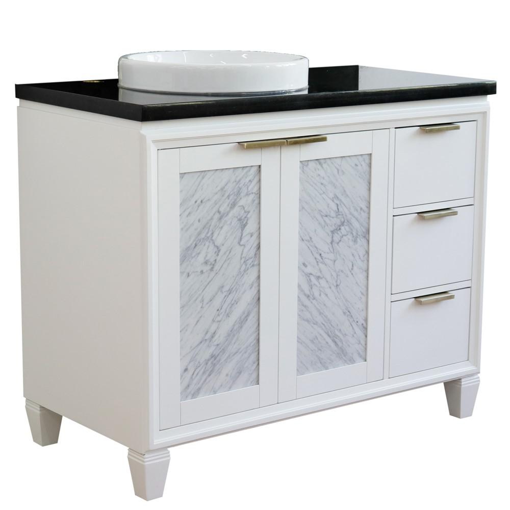Single vanity in White with Black galaxy and round sink- Left door/Left sink. Picture 15