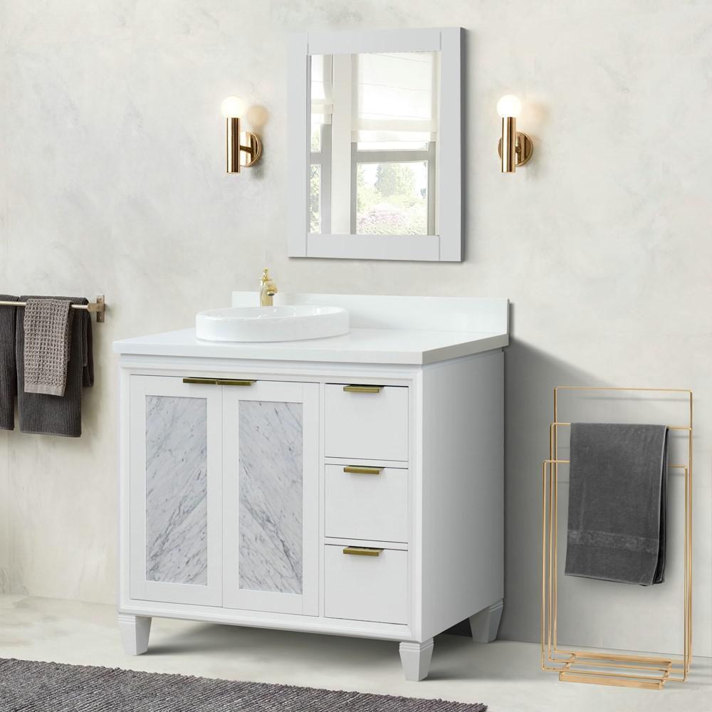 Single vanity in White with White quartz and round sink- Left door/Left sink. Picture 2