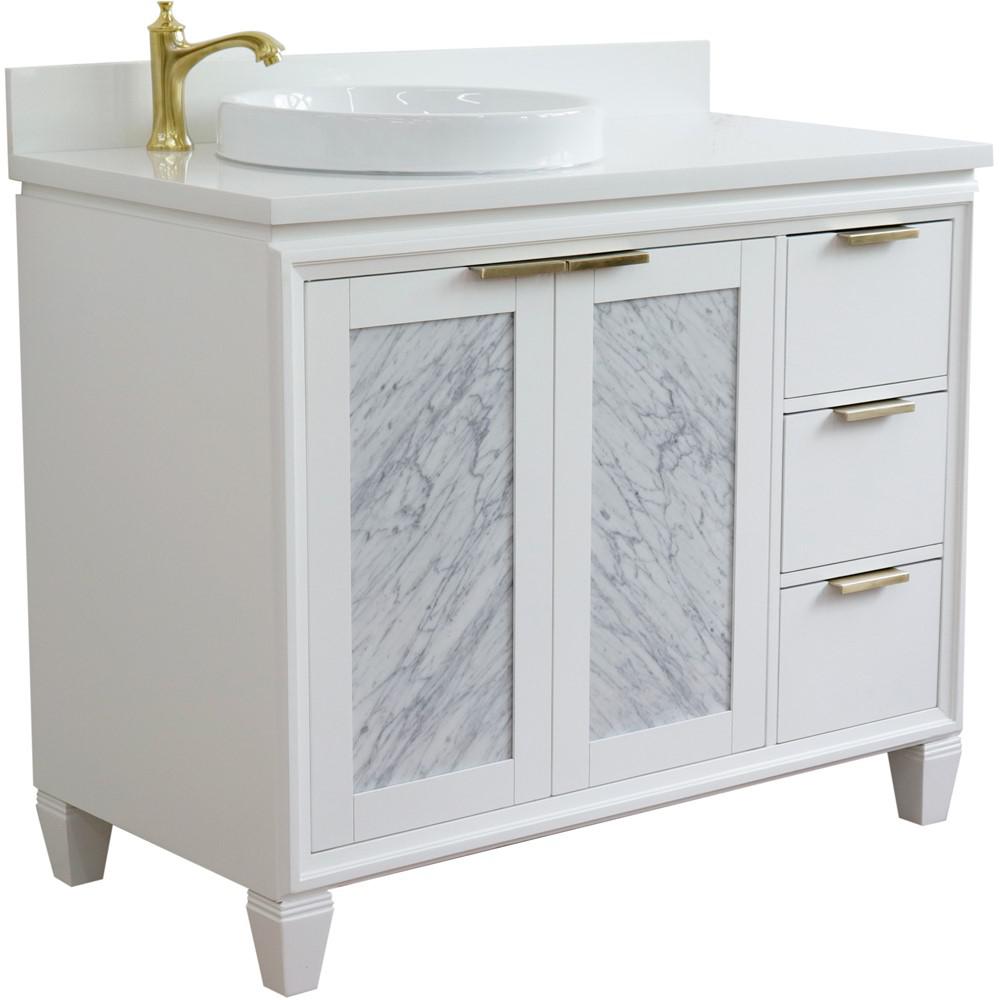 Single vanity in White with White quartz and round sink- Left door/Left sink. Picture 6