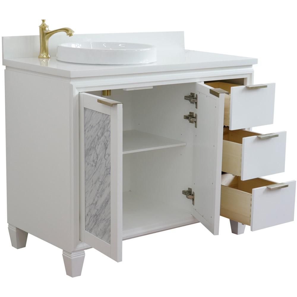 Single vanity in White with White quartz and round sink- Left door/Left sink. Picture 7