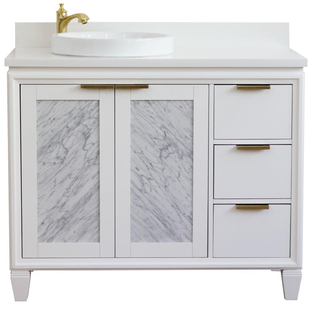 Single vanity in White with White quartz and round sink- Left door/Left sink. Picture 8